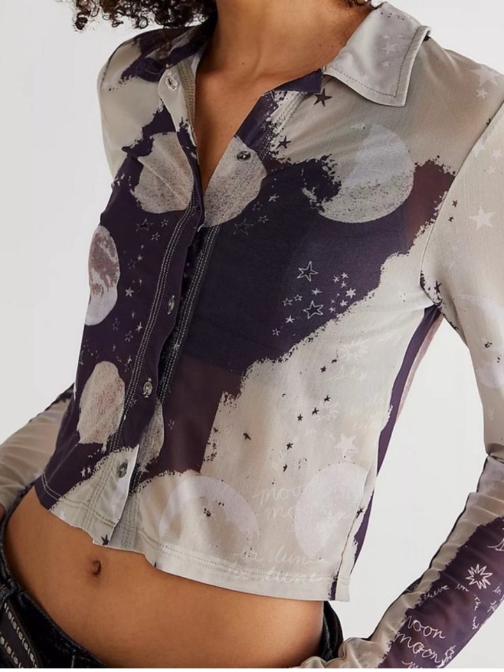 Free People Celestial Moon Mesh Top Sheer Y2K Fairy Grunge Small